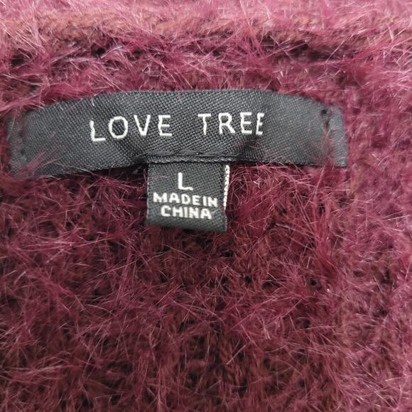 Love Tree Womens Burgundy Fuzzy Open Front Chic Outdoor Cardigan Sweater Medium - Picture 5 of 7